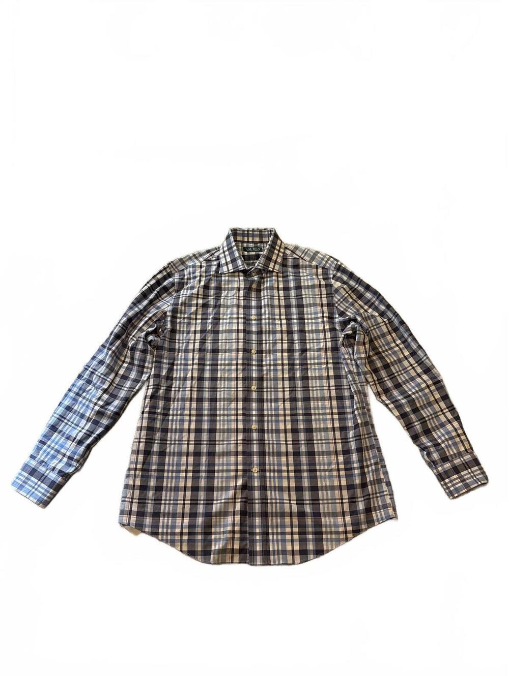 Lauren Ralph Lauren Shirt Mens 15.5 32/33 M Blue Plaid Regular Fit Stretch